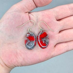 Red And Black Glitter Oval Earrings